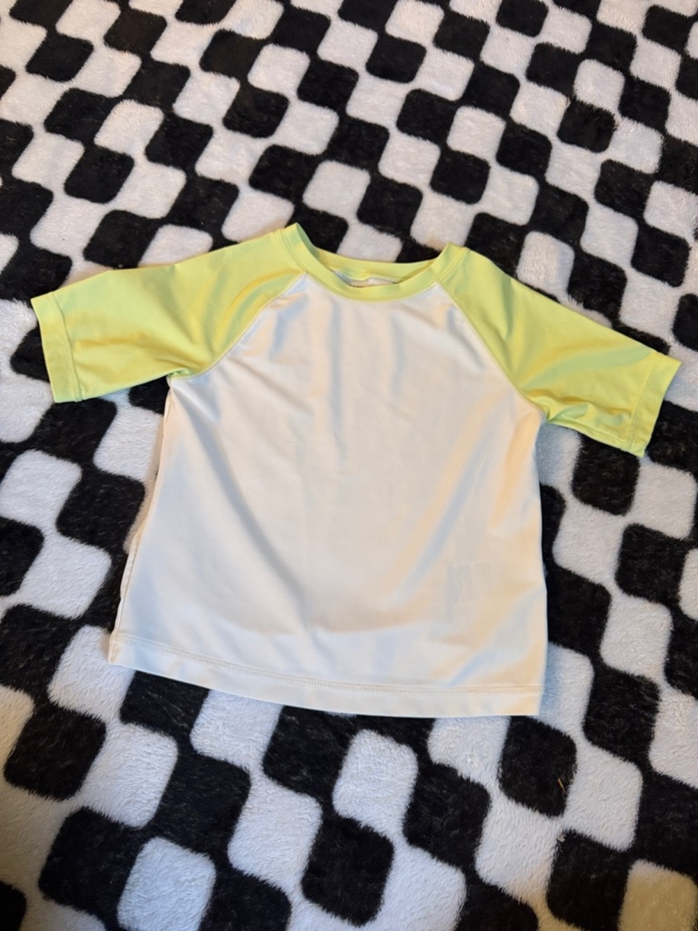 Old Navy Kids Short Sleeve Rashguard - White Body with Neon Yellow Sleeves